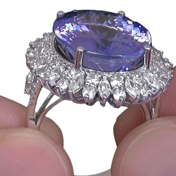 925 STERLING SILVER BLUE TANZANITE RING DOUBLING W CZ DIAMONDS BLING SPARKLY - Picture 3 of 5